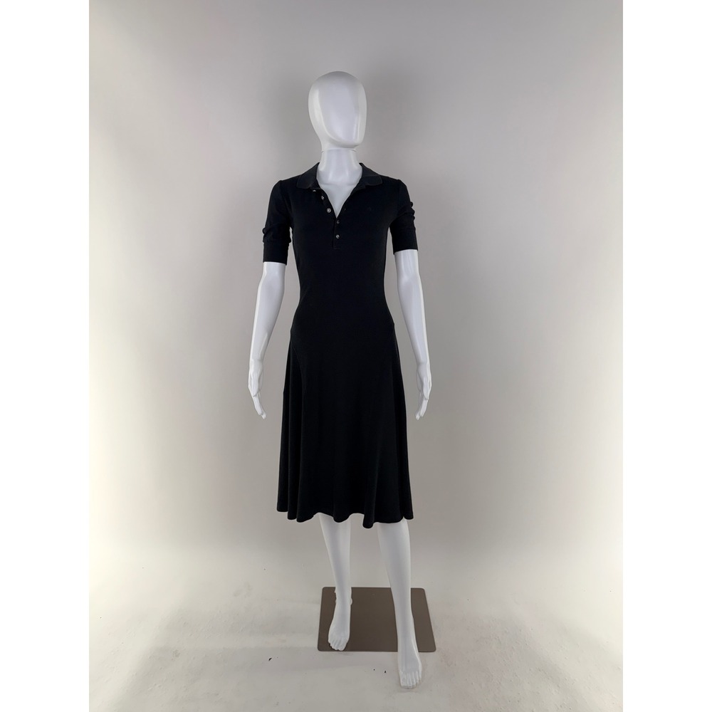 Ralph Lauren Polo Dress Black Short Sleeve A-Line Midi Womens XS - Picture 3 of 12
